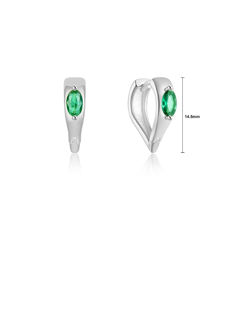 925 Sterling Silver Simple Romantic Heart Shaped Earrings with Green Cubic Zirconia - Luxurious Look