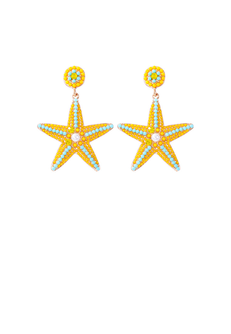 Fashion and Simple Plated Gold Five-pointed Star Imitation Yellow Pearl Stud Earrings with Cubic Zirconia - Luxurious Look