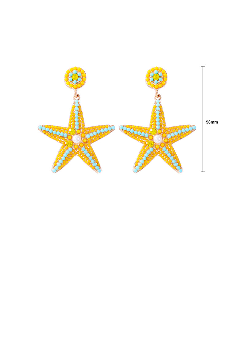 Fashion and Simple Plated Gold Five-pointed Star Imitation Yellow Pearl Stud Earrings with Cubic Zirconia - Luxurious Look
