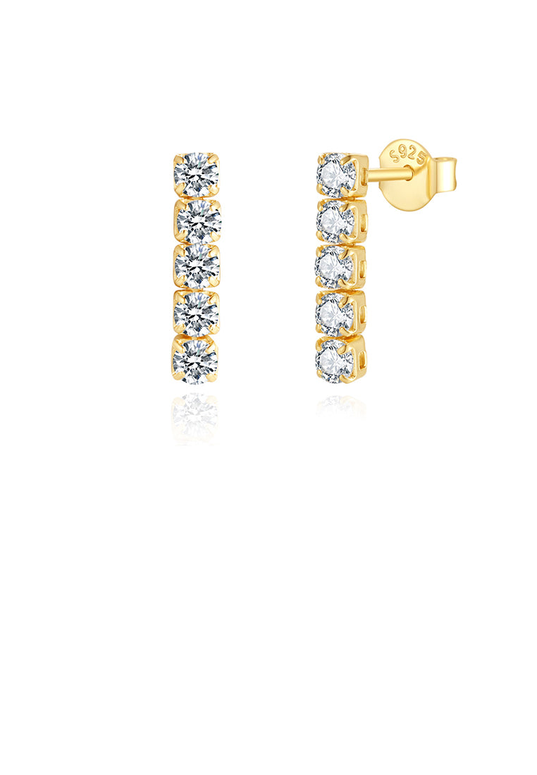 925 Sterling Silver Plated Gold Simple Fashion Geometric Stud Earrings with Cubic Zirconia - Luxurious Look