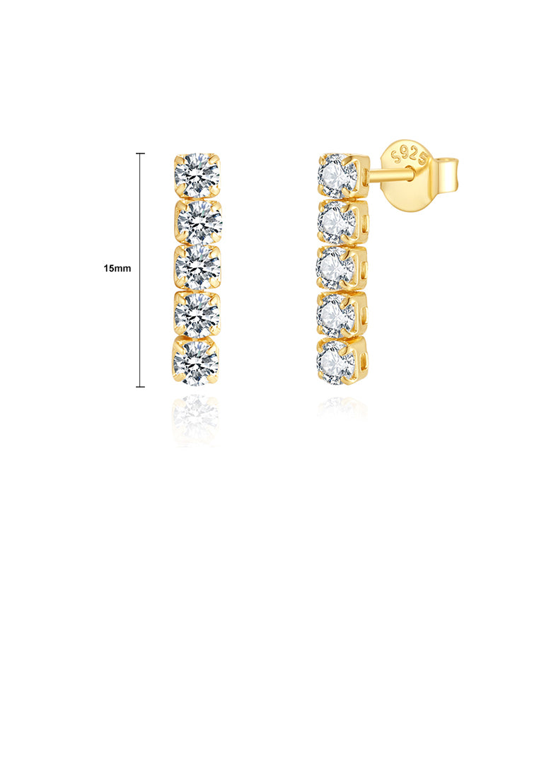 925 Sterling Silver Plated Gold Simple Fashion Geometric Stud Earrings with Cubic Zirconia - Luxurious Look