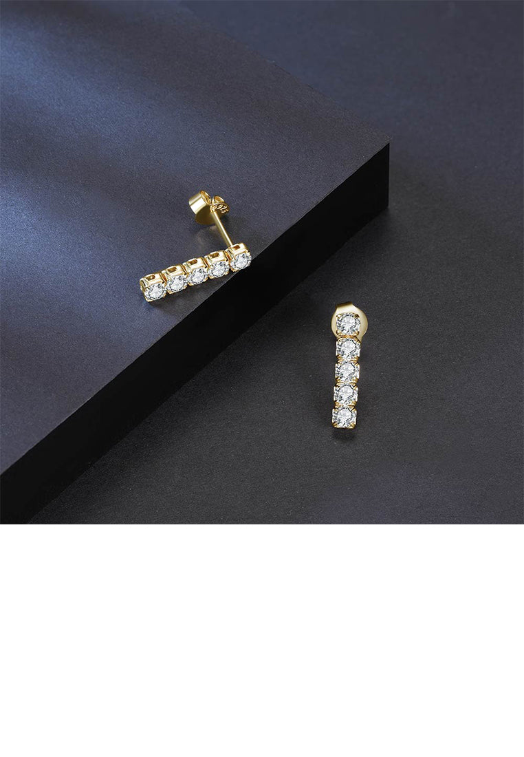 925 Sterling Silver Plated Gold Simple Fashion Geometric Stud Earrings with Cubic Zirconia - Luxurious Look