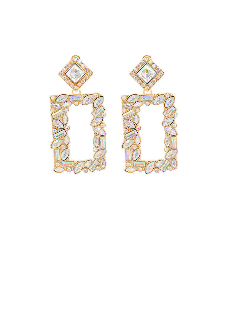 Fashion and Simple Plated Gold Hollow Rectangular Earrings with Colored Cubic Zirconia - Luxurious Look