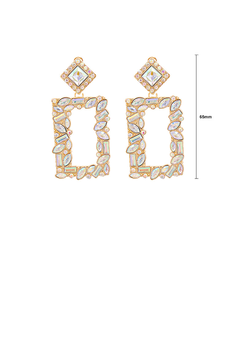 Fashion and Simple Plated Gold Hollow Rectangular Earrings with Colored Cubic Zirconia - Luxurious Look