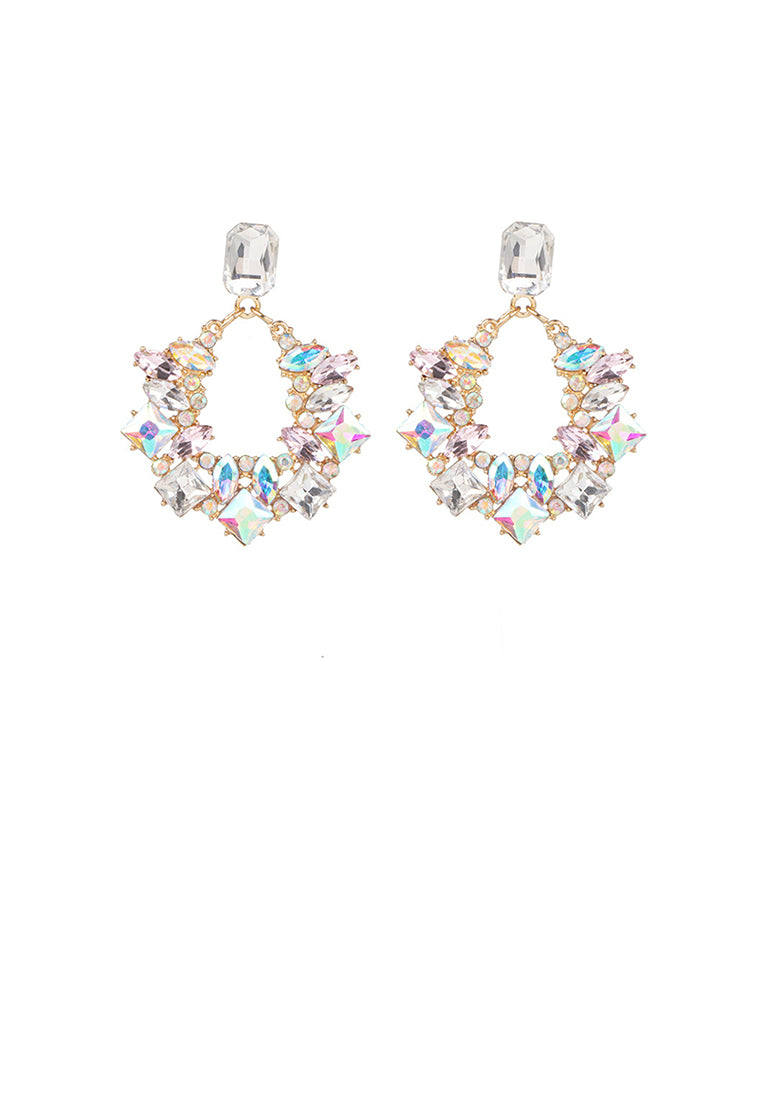 Elegant Brilliant Plated Gold Hollow Geometric Earrings with Cubic Zirconia - Luxurious Look