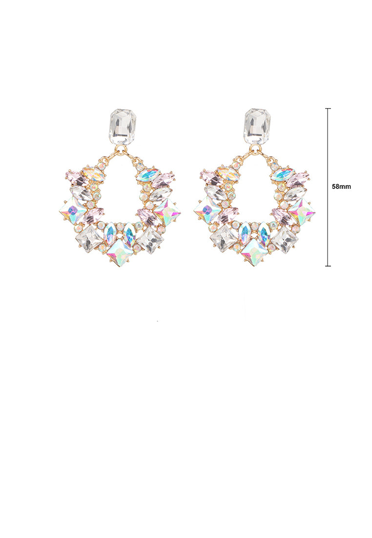 Elegant Brilliant Plated Gold Hollow Geometric Earrings with Cubic Zirconia - Luxurious Look