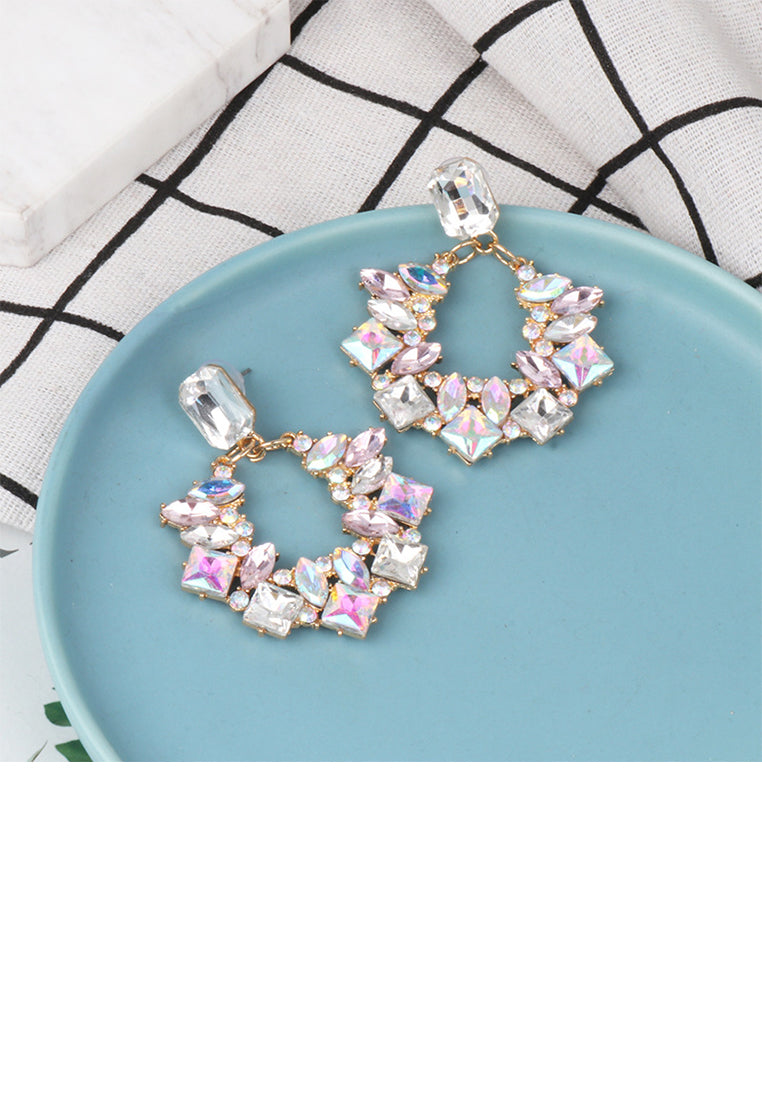 Elegant Brilliant Plated Gold Hollow Geometric Earrings with Cubic Zirconia - Luxurious Look