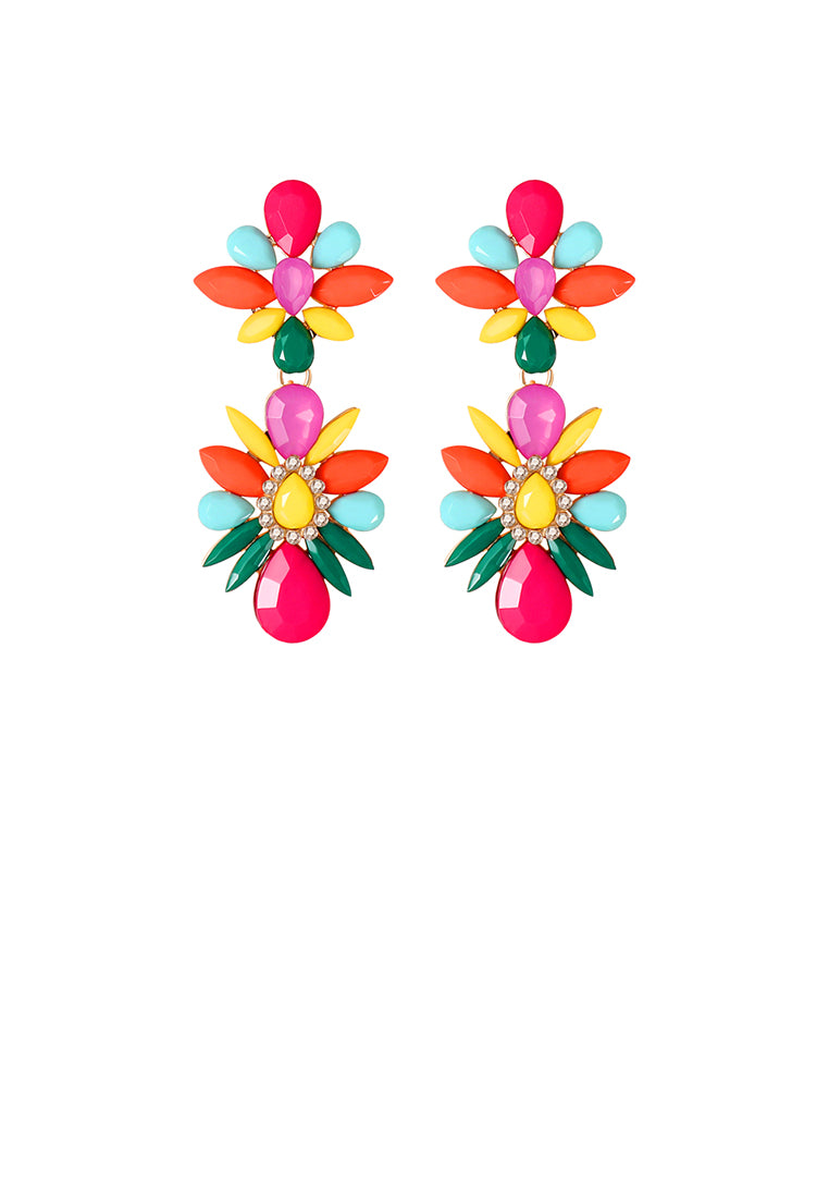 Fashion Exaggerated Plated Gold Floral Earrings with Colored Cubic Zirconia - Luxurious Look