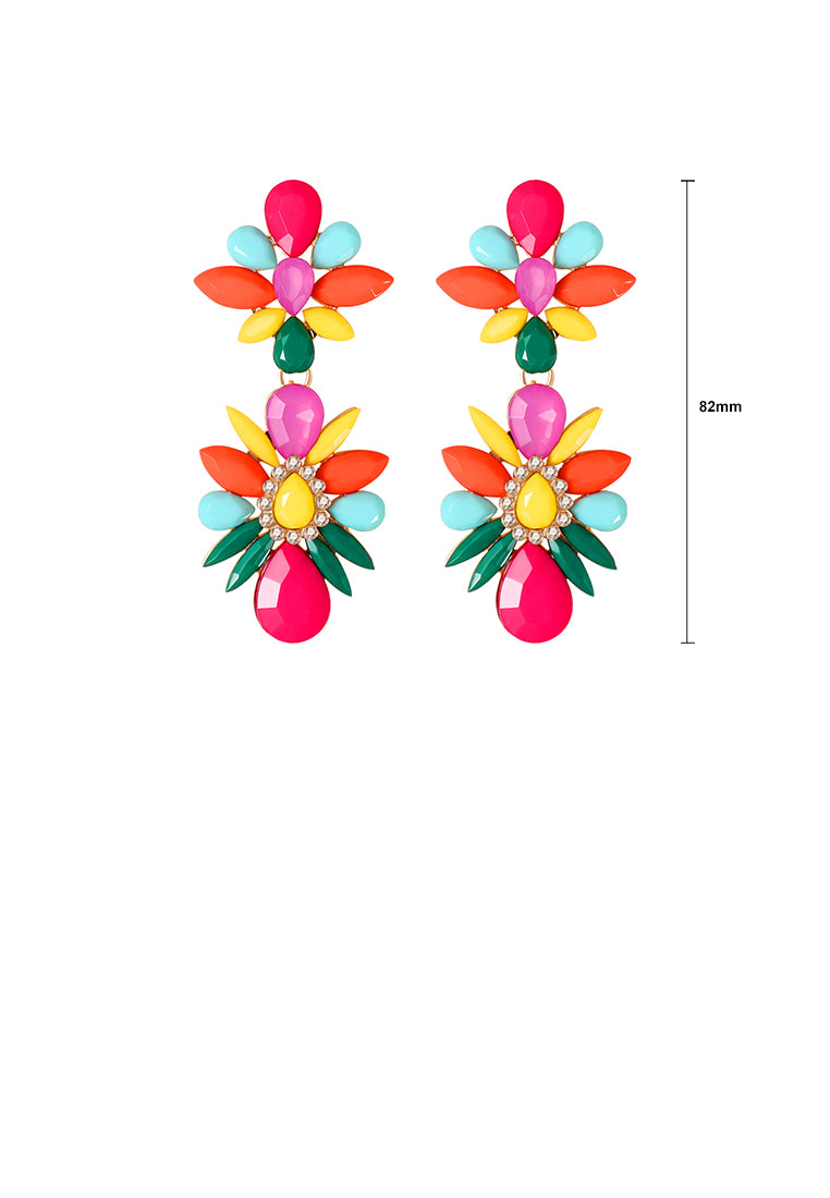 Fashion Exaggerated Plated Gold Floral Earrings with Colored Cubic Zirconia - Luxurious Look