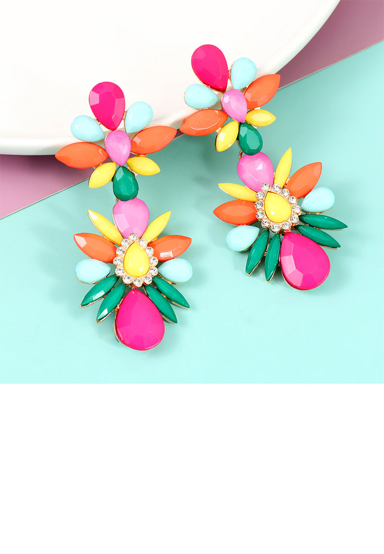 Fashion Exaggerated Plated Gold Floral Earrings with Colored Cubic Zirconia - Luxurious Look