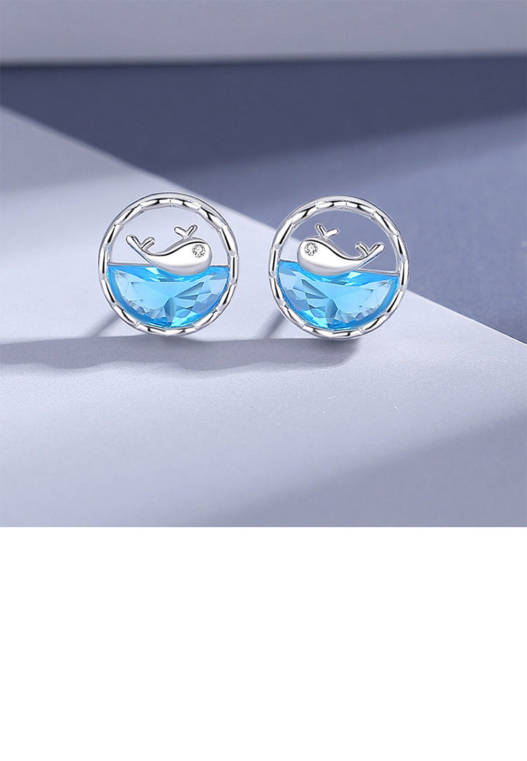925 Sterling Silver Fashion Simple Whale Geometric Round Stud Earrings with Cubic Zirconia - Luxurious Look