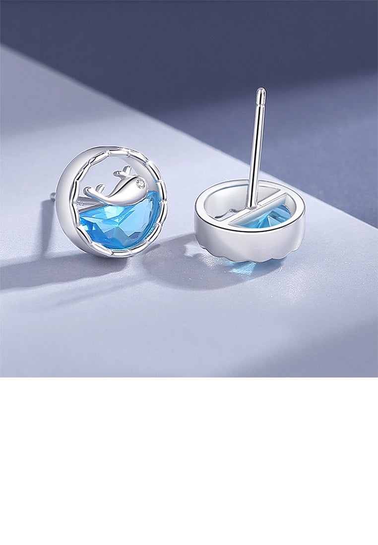 925 Sterling Silver Fashion Simple Whale Geometric Round Stud Earrings with Cubic Zirconia - Luxurious Look