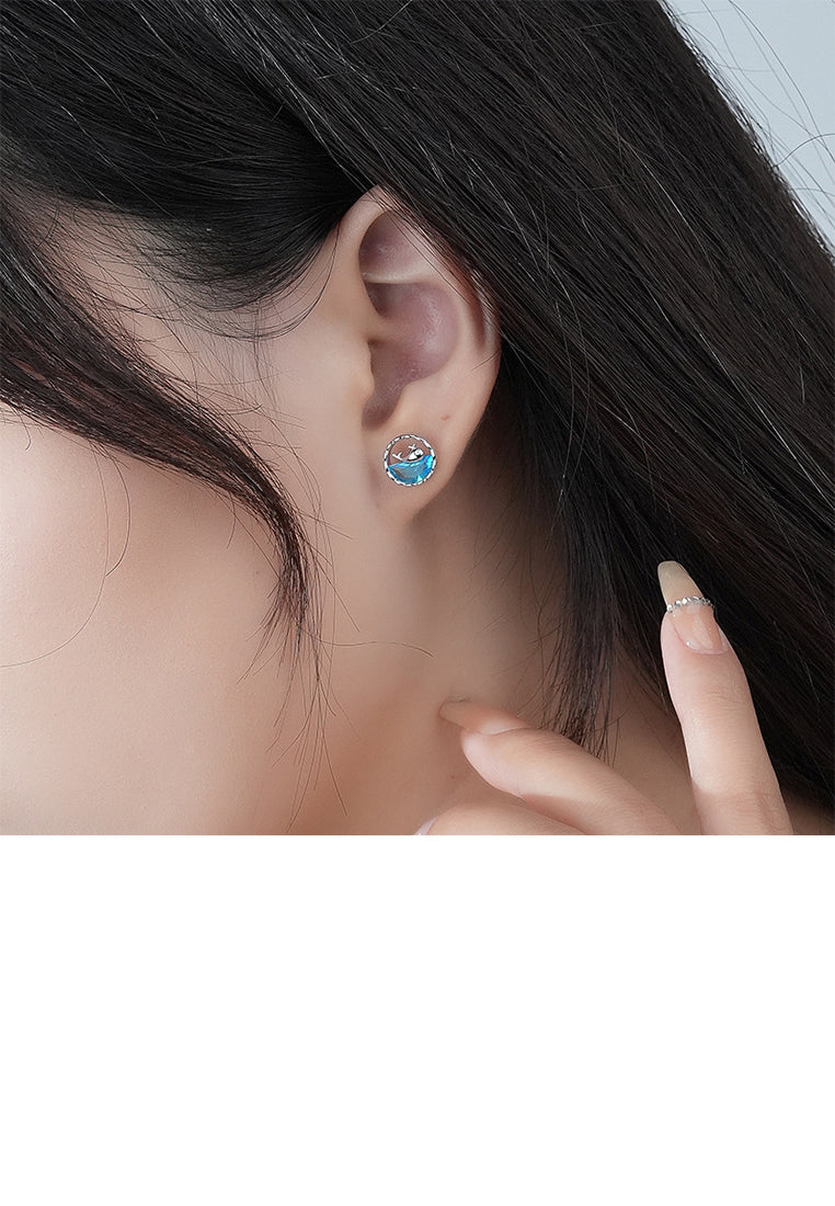 925 Sterling Silver Fashion Simple Whale Geometric Round Stud Earrings with Cubic Zirconia - Luxurious Look