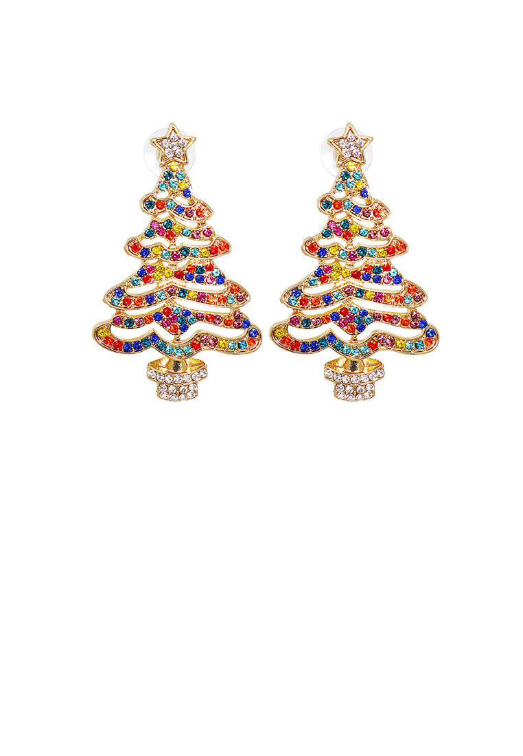 Fashion and Elegant Plated Gold Christmas Tree Stud Earrings with Colored Cubic Zirconia - Luxurious Look