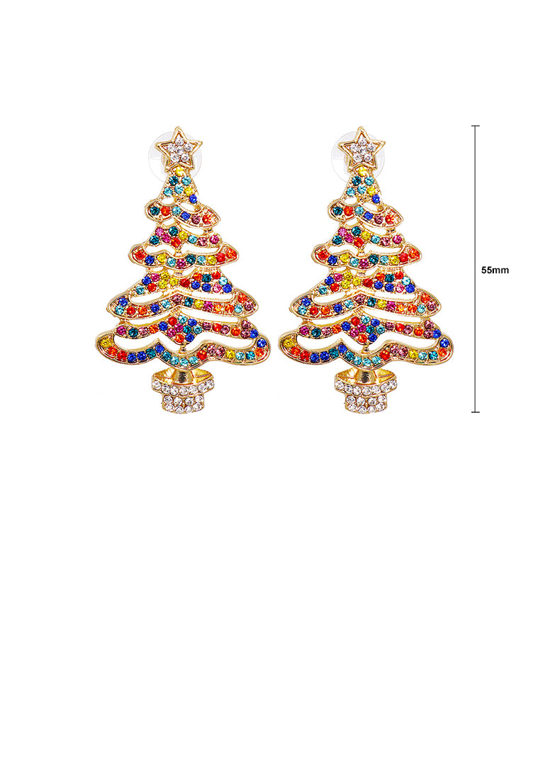 Fashion and Elegant Plated Gold Christmas Tree Stud Earrings with Colored Cubic Zirconia - Luxurious Look