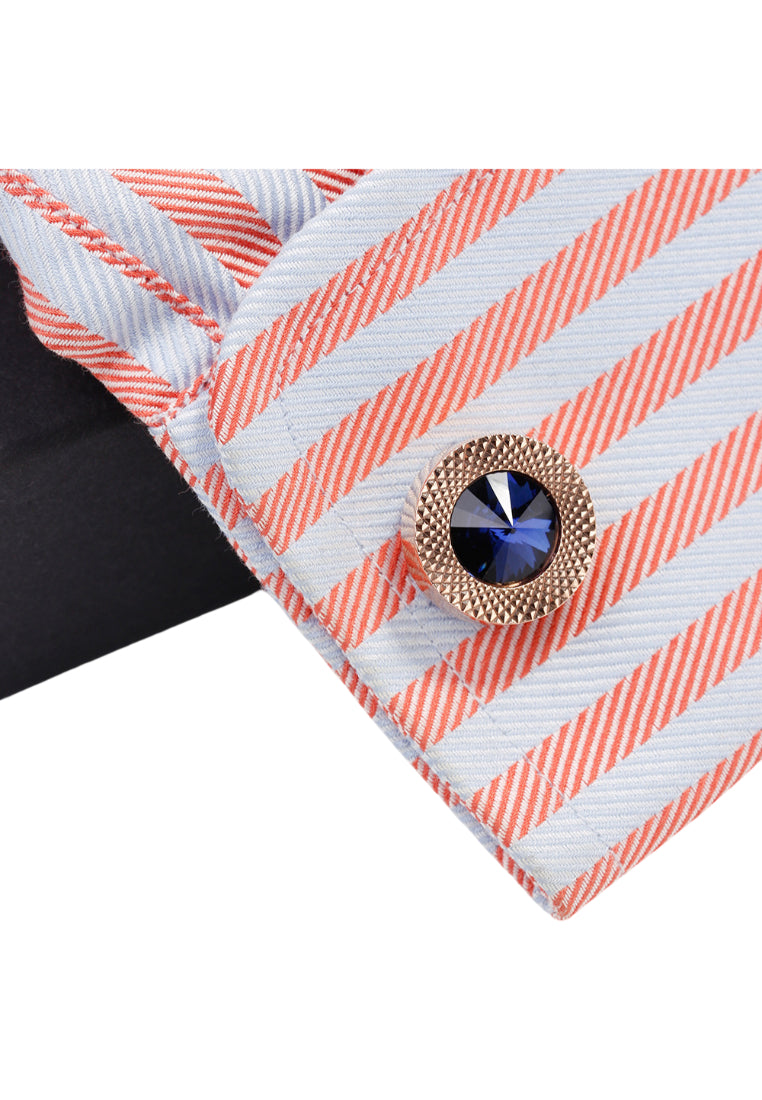 Men's Cufflinks High Quality Light Luxury Blue Crystal Round Rose Gold Shirt Sleeve Nail Button