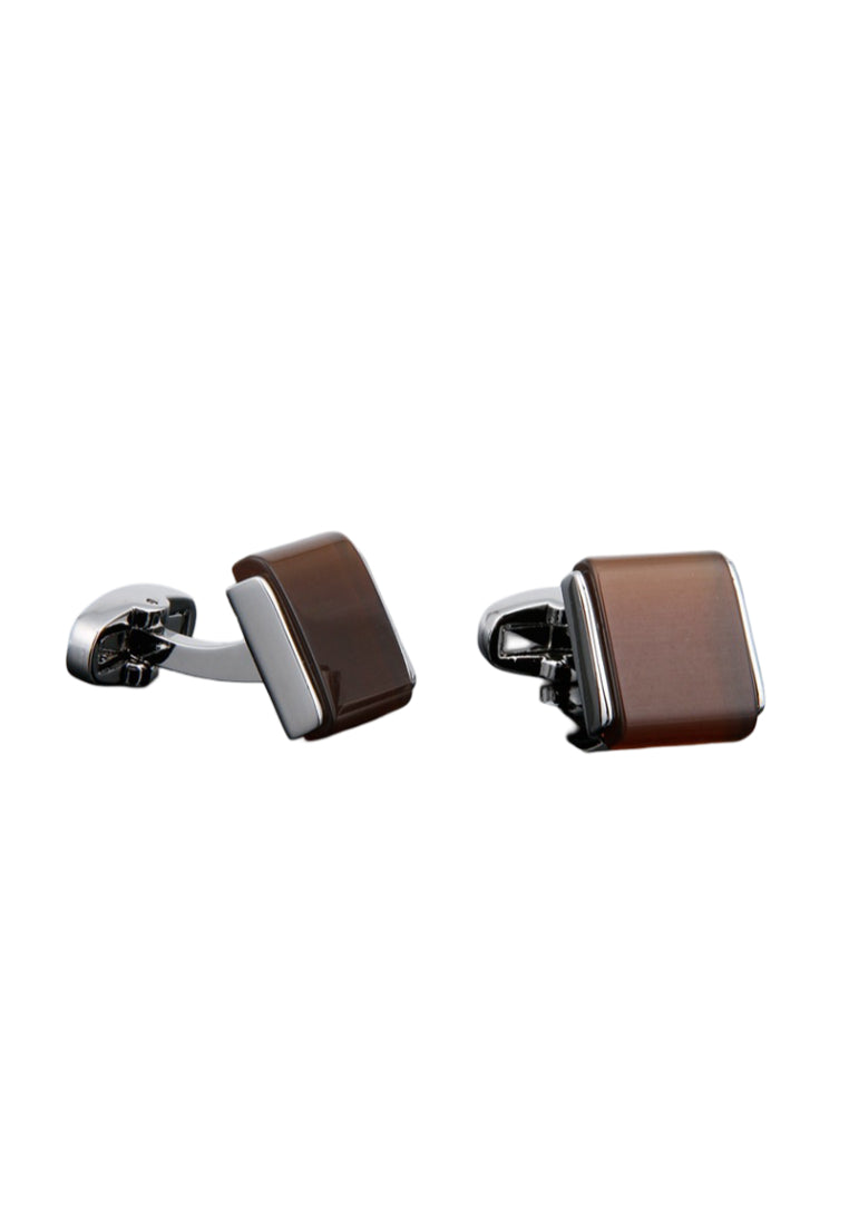 Men's Cufflinks High Quality Luxury French Inlaid Brown Cat's Eye Stone Square Silver Cuff Nails Button