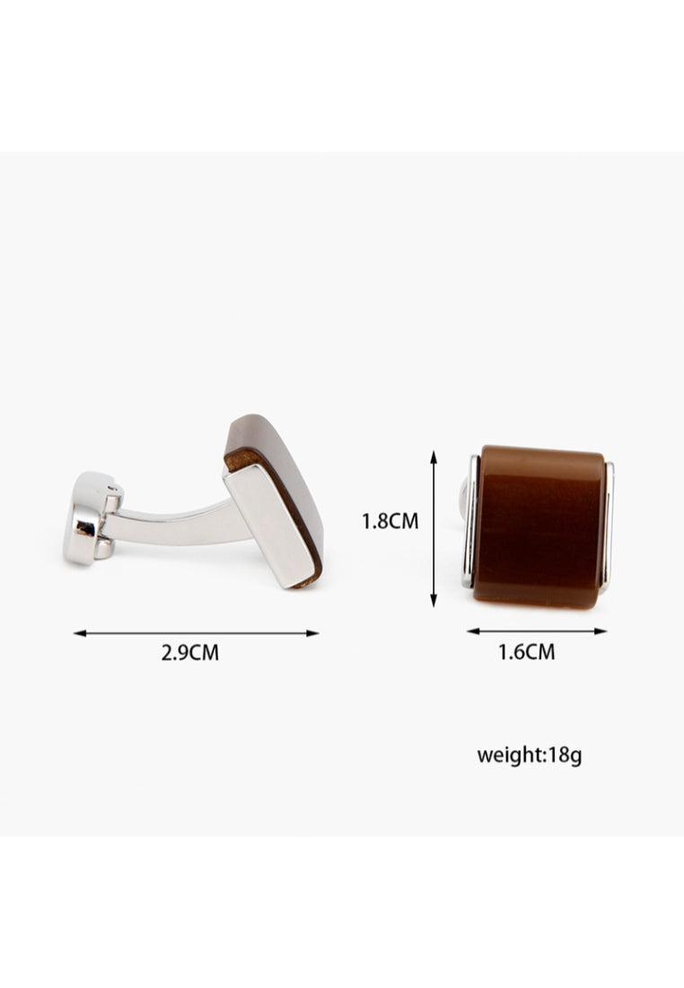 Men's Cufflinks High Quality Luxury French Inlaid Brown Cat's Eye Stone Square Silver Cuff Nails Button
