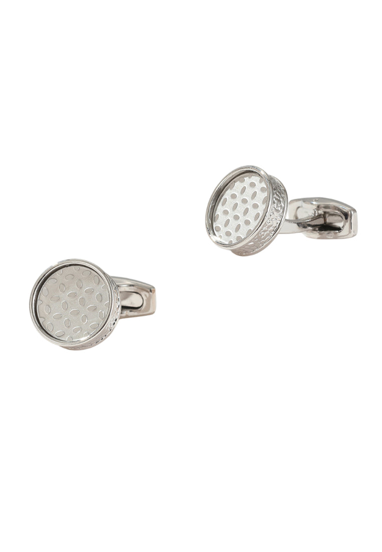 Men's Cufflinks Silver Pattern Round Silver Button Jewelry Pair