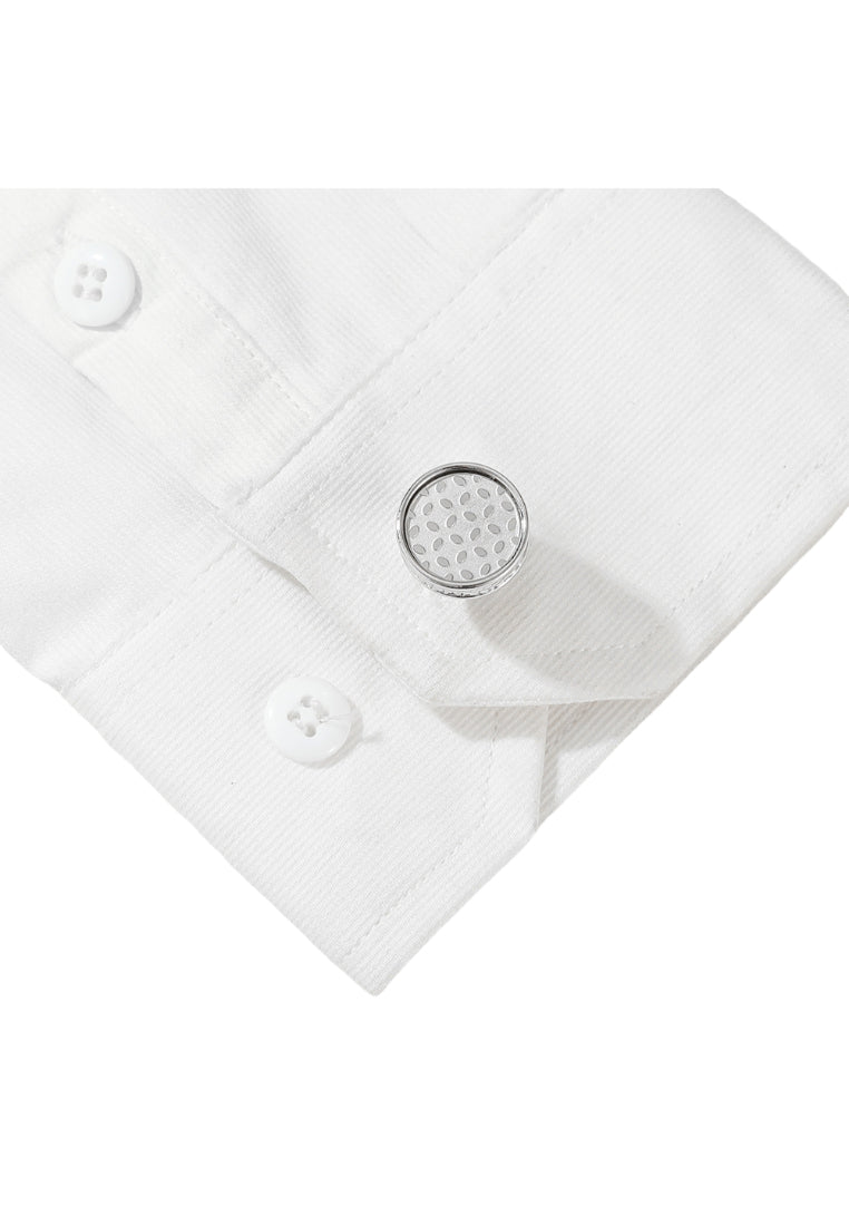 Men's Cufflinks Silver Pattern Round Silver Button Jewelry Pair