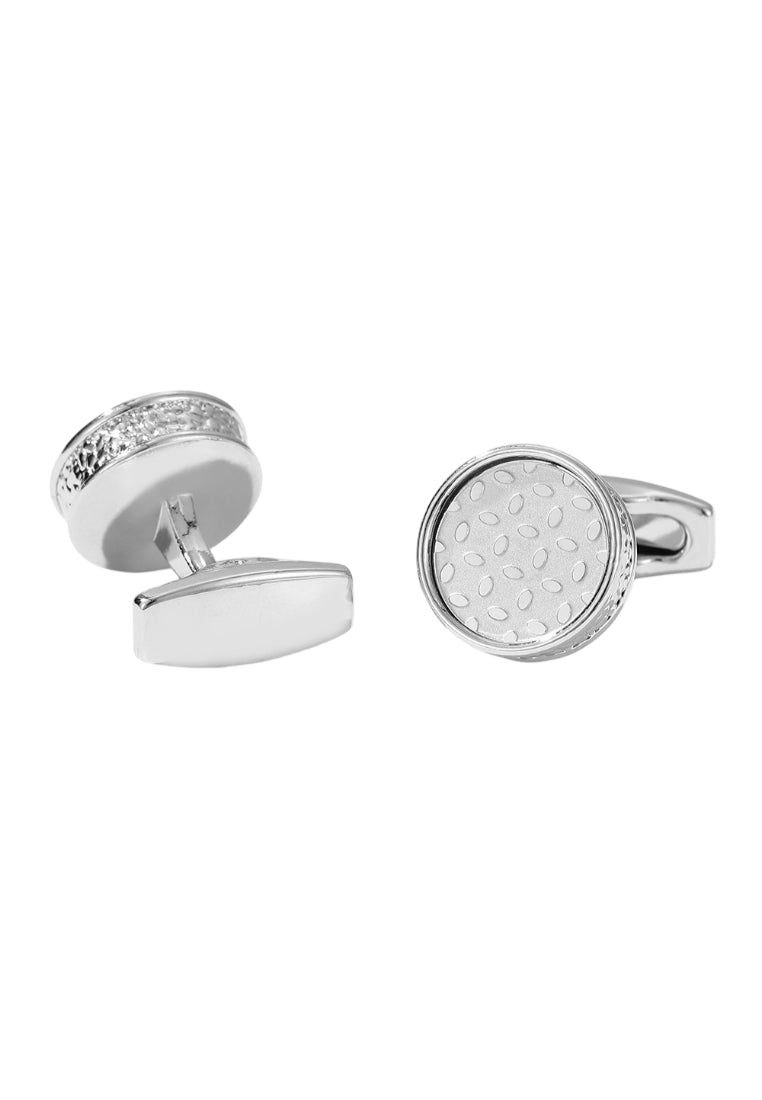 Men's Cufflinks Silver Pattern Round Silver Button Jewelry Pair