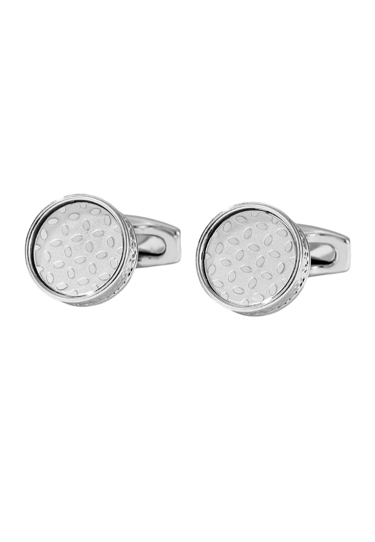 Men's Cufflinks Silver Pattern Round Silver Button Jewelry Pair
