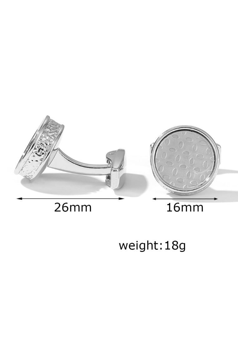 Men's Cufflinks Silver Pattern Round Silver Button Jewelry Pair