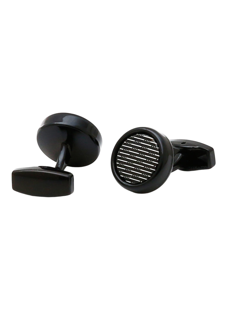 Men's Cufflinks Personalized Inlaid White Stripes Round Black Shirt Accessories