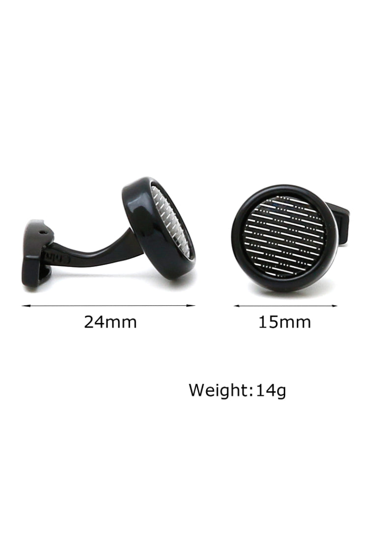 Men's Cufflinks Personalized Inlaid White Stripes Round Black Shirt Accessories
