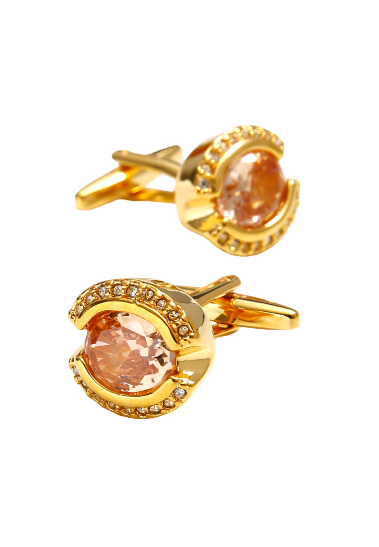 Cufflinks Exquisite Light Luxury Retro Inlaid Orange Zircon Rhinestone Copper Gold French Men's Jewelry Pair