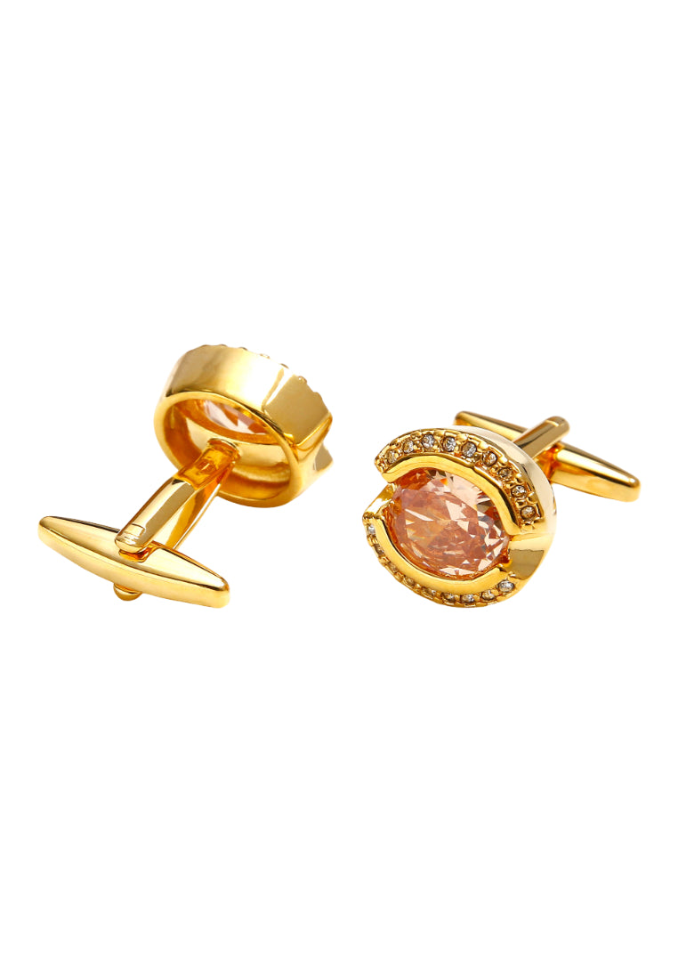 Cufflinks Exquisite Light Luxury Retro Inlaid Orange Zircon Rhinestone Copper Gold French Men's Jewelry Pair