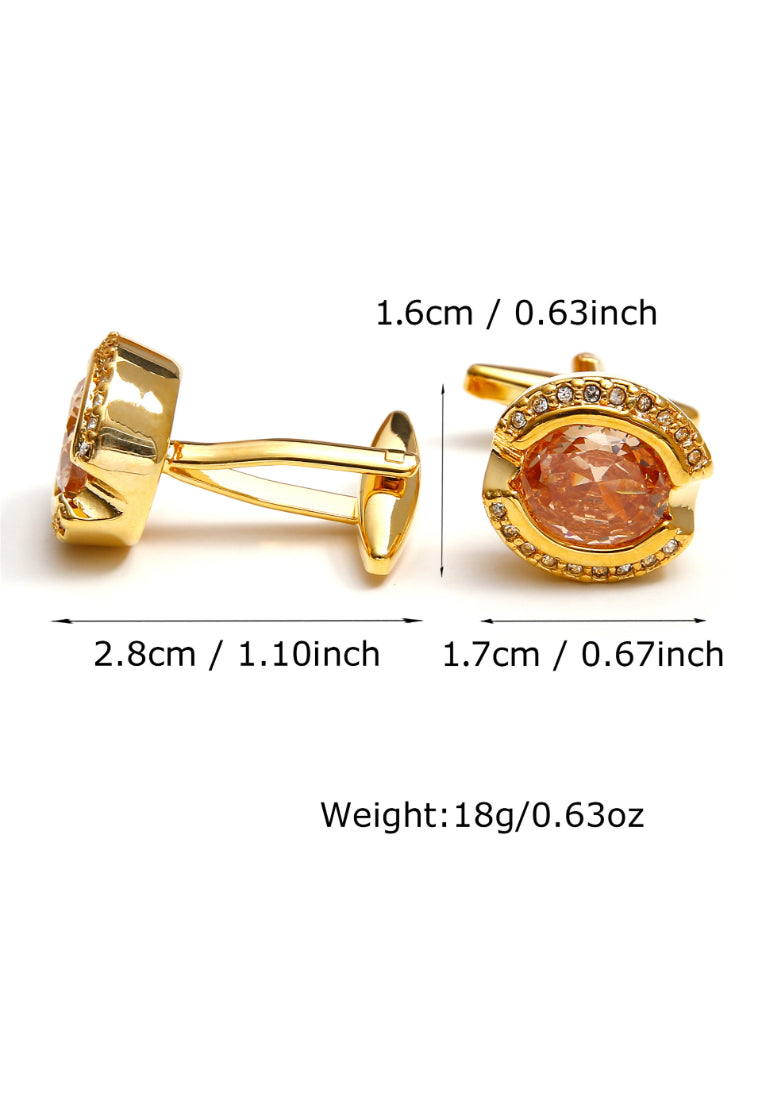 Cufflinks Exquisite Light Luxury Retro Inlaid Orange Zircon Rhinestone Copper Gold French Men's Jewelry Pair