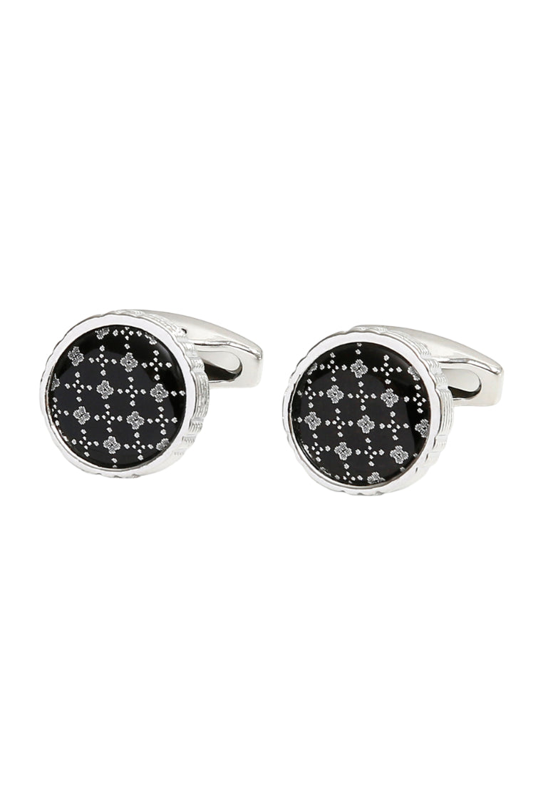Men's Cufflinks French Black Background White Pattern Shirt Cuff Button