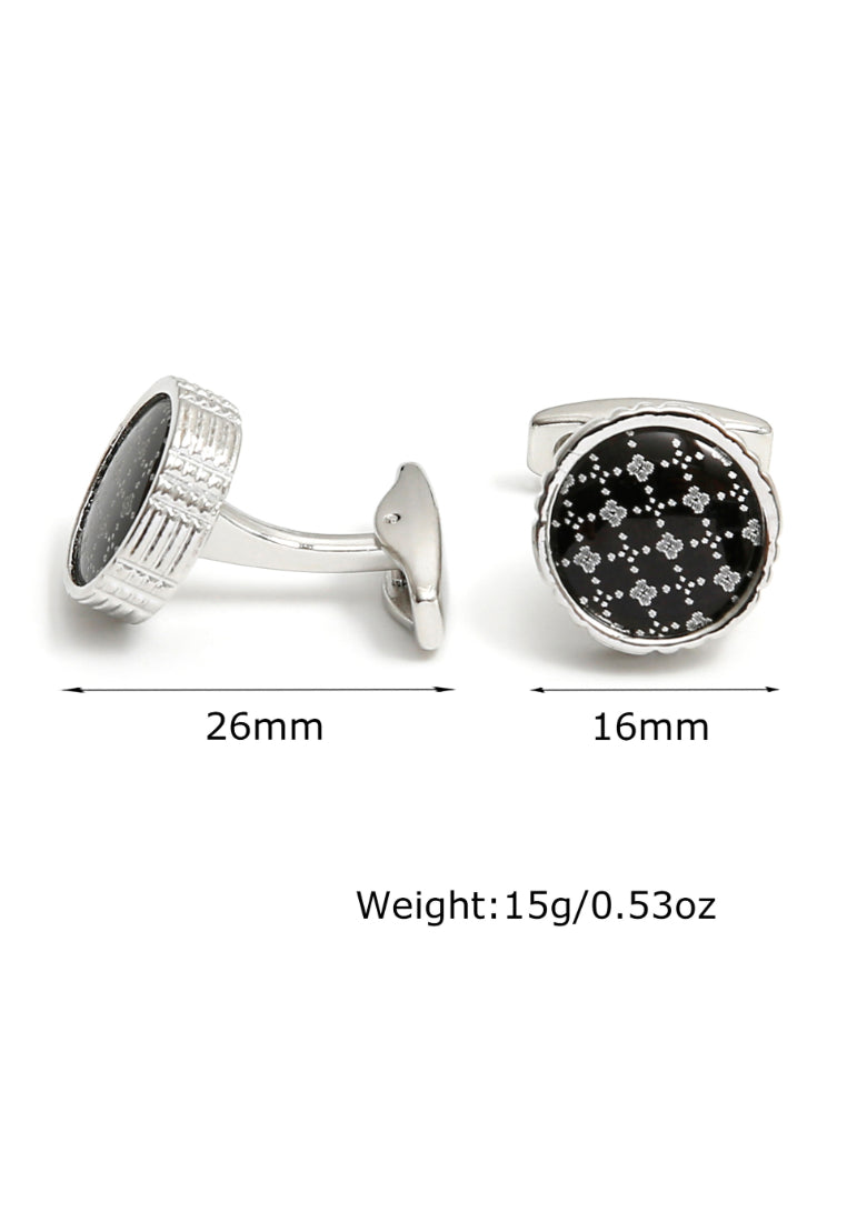 Men's Cufflinks French Black Background White Pattern Shirt Cuff Button