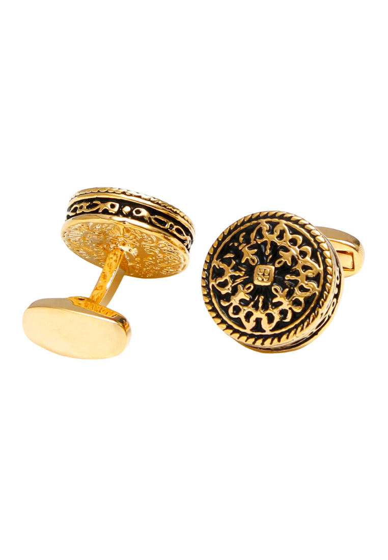 Pair Of Retro French Art Pattern Round Gold Men's Cufflinks