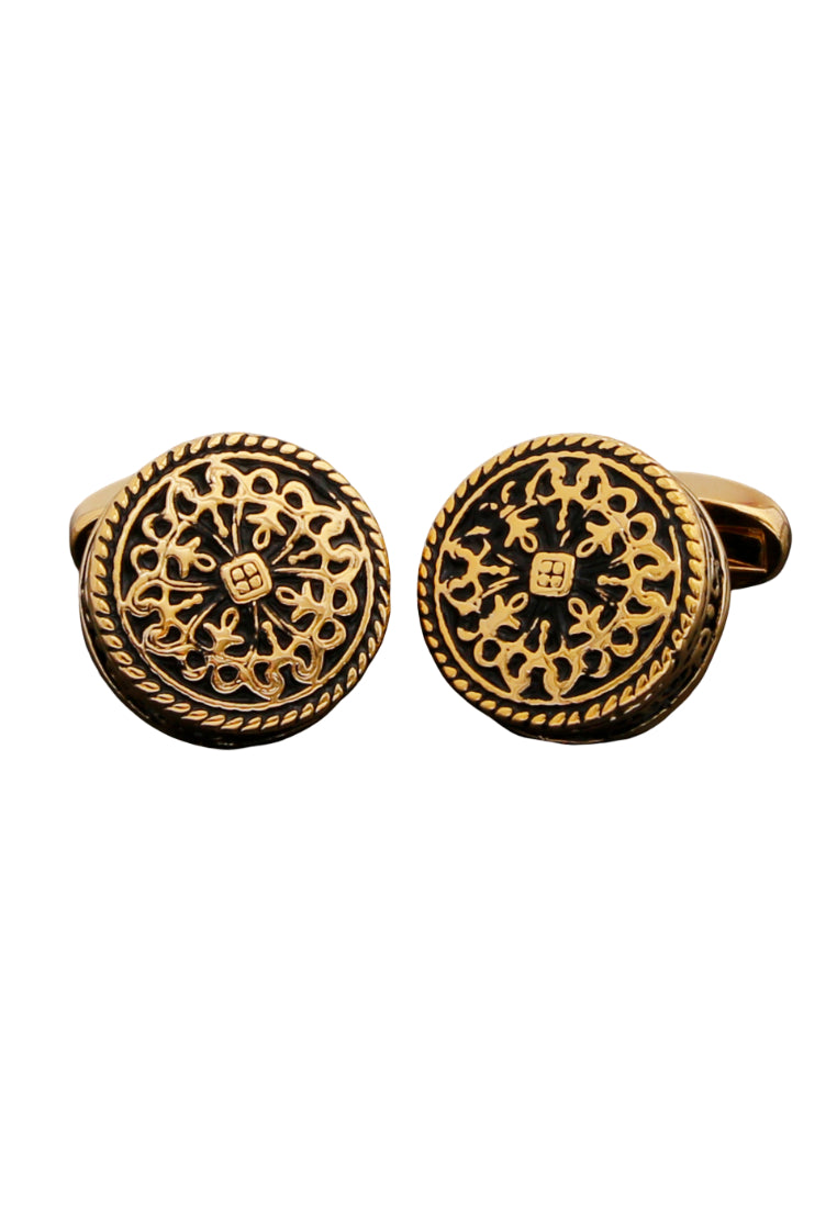 Pair Of Retro French Art Pattern Round Gold Men's Cufflinks