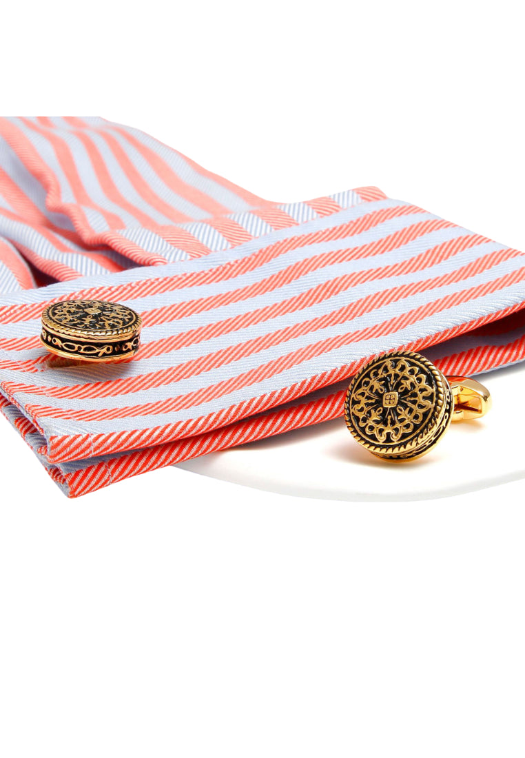 Pair Of Retro French Art Pattern Round Gold Men's Cufflinks