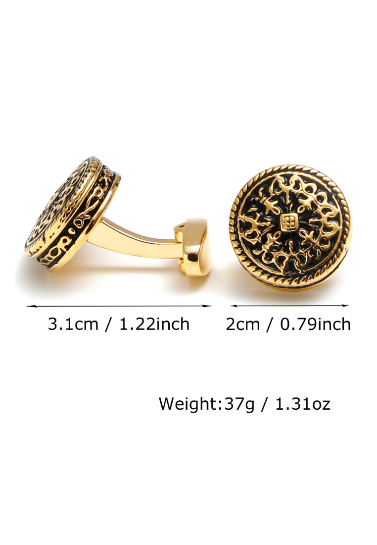 Pair Of Retro French Art Pattern Round Gold Men's Cufflinks