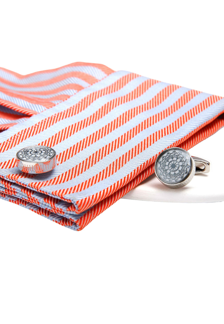 Pair Of Round Exquisite Pattern Silver Simple French Men's Cufflinks Accessories