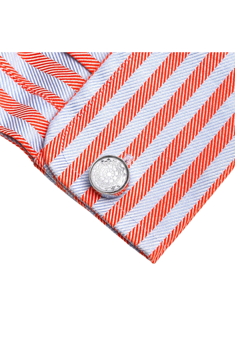 Pair Of Round Exquisite Pattern Silver Simple French Men's Cufflinks Accessories