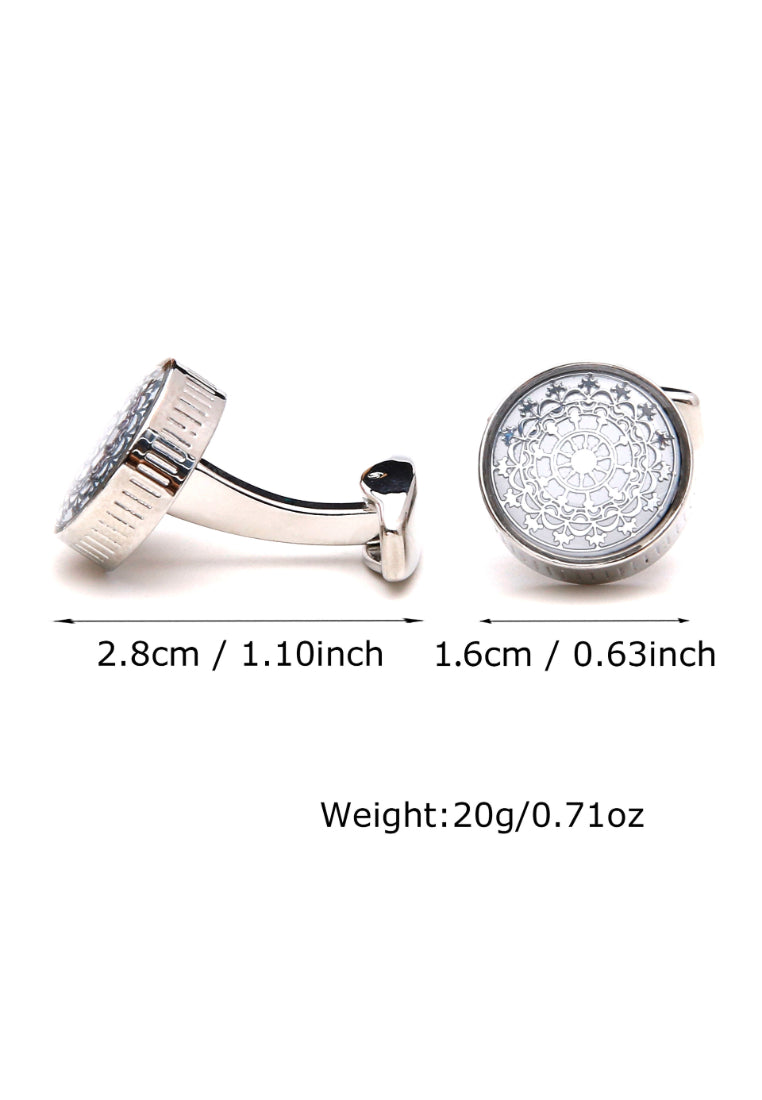 Pair Of Round Exquisite Pattern Silver Simple French Men's Cufflinks Accessories