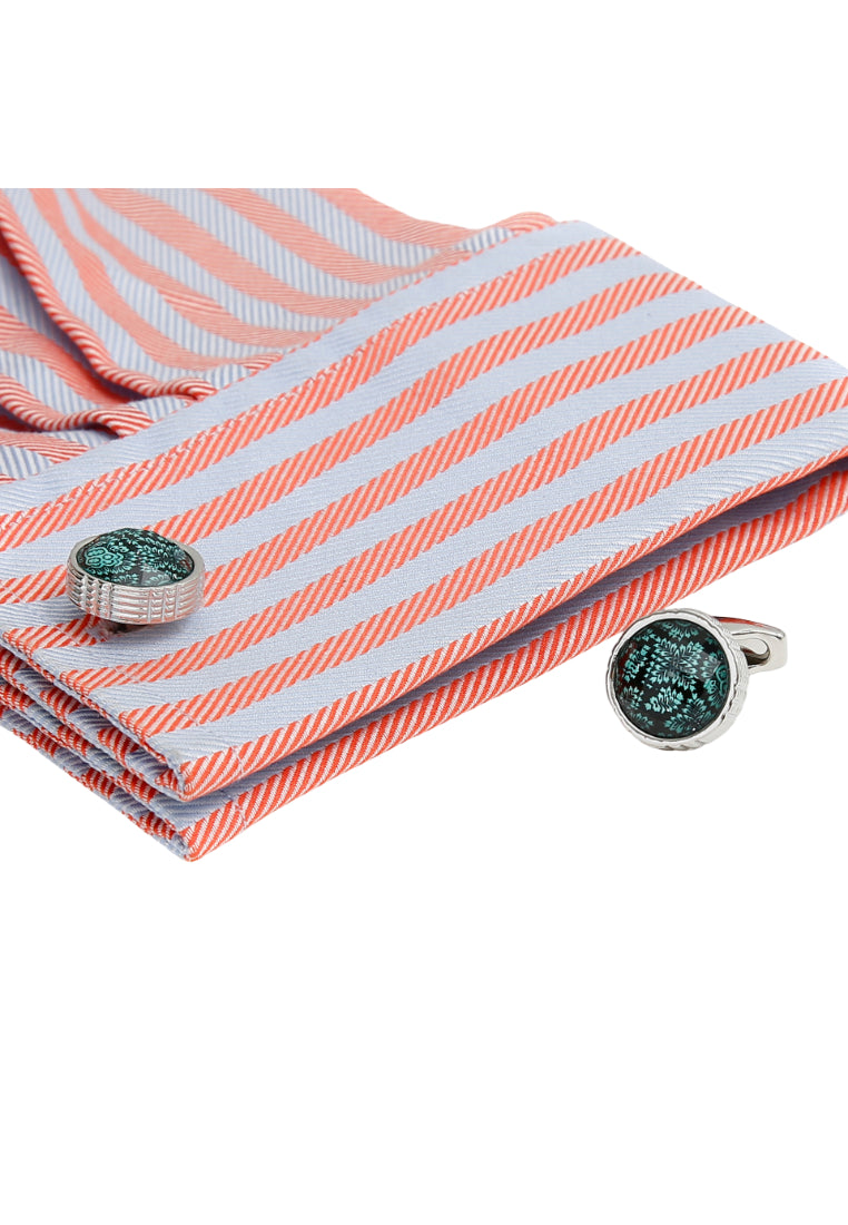 Cufflinks Simple French Green Pattern Round Silver Men's Jewelry Pair