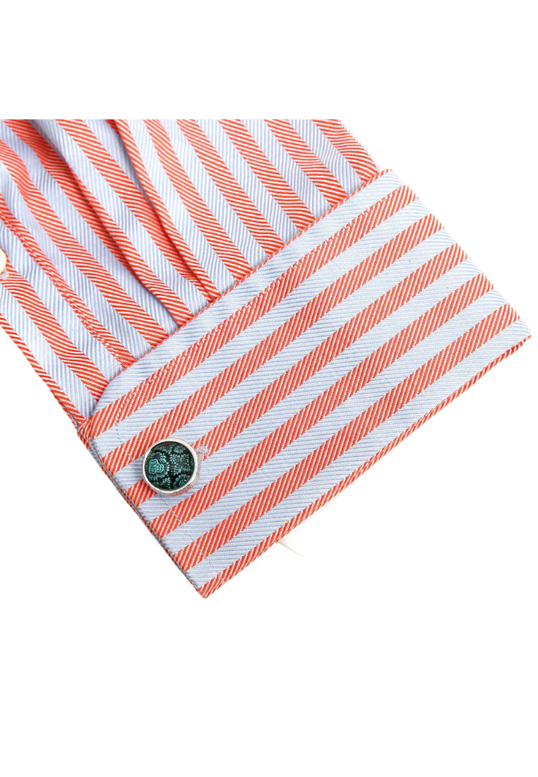 Cufflinks Simple French Green Pattern Round Silver Men's Jewelry Pair