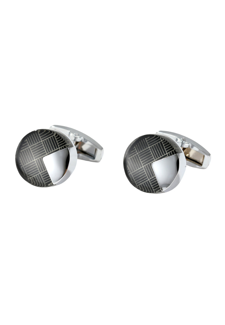 Men's Cufflinks Pair French Simple Striped Grinding Rubber Craft Round Silver Jewelry