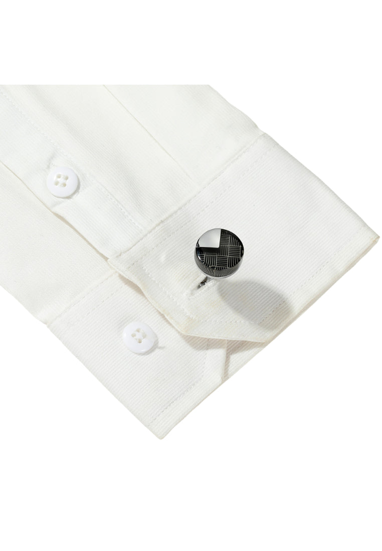 Men's Cufflinks Pair French Simple Striped Grinding Rubber Craft Round Silver Jewelry