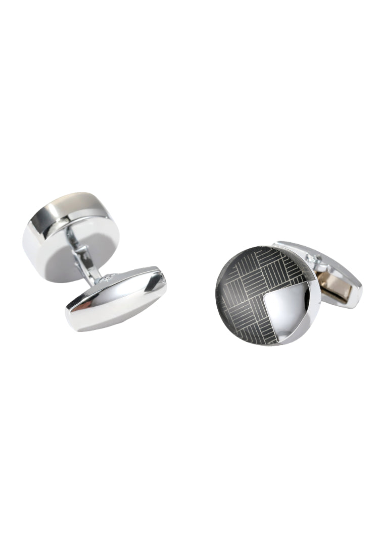 Men's Cufflinks Pair French Simple Striped Grinding Rubber Craft Round Silver Jewelry