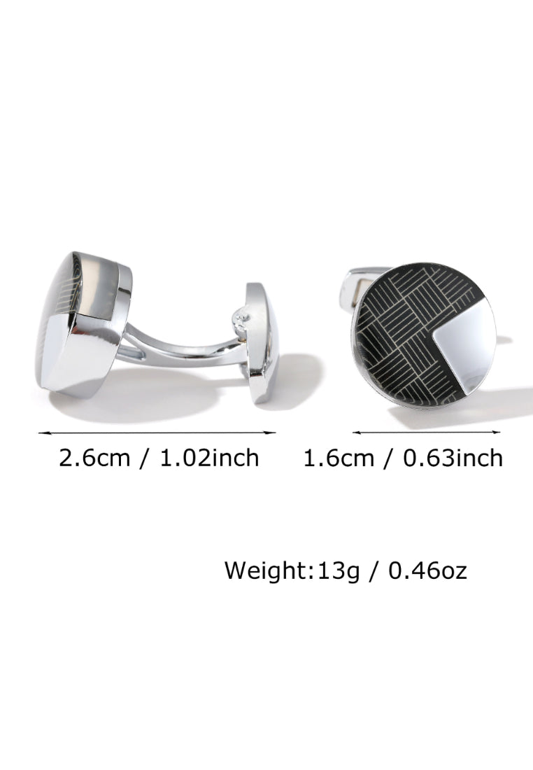 Men's Cufflinks Pair French Simple Striped Grinding Rubber Craft Round Silver Jewelry