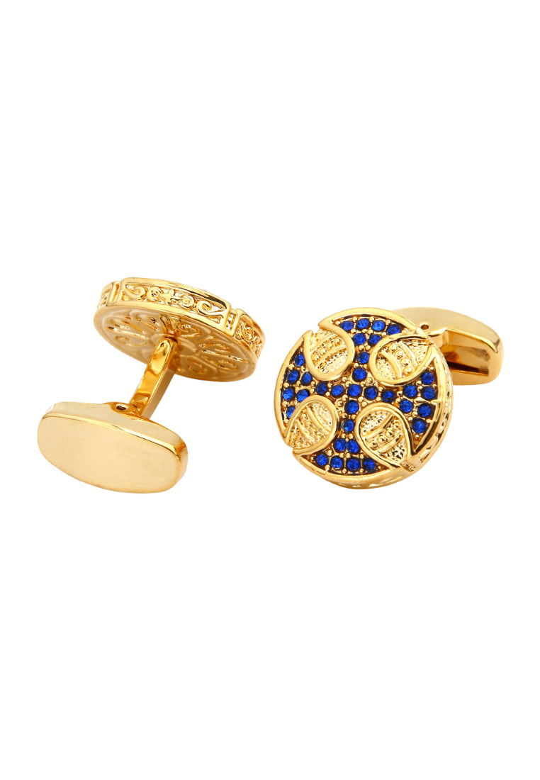 Pair Of Retro Light Luxury Inlaid Blue Zircon Round Gold Copper Men's Cufflinks High Quality Accessories