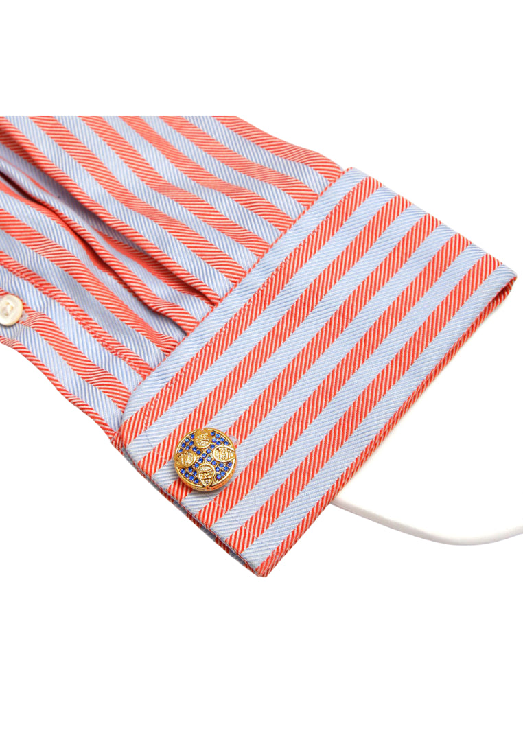 Pair Of Retro Light Luxury Inlaid Blue Zircon Round Gold Copper Men's Cufflinks High Quality Accessories