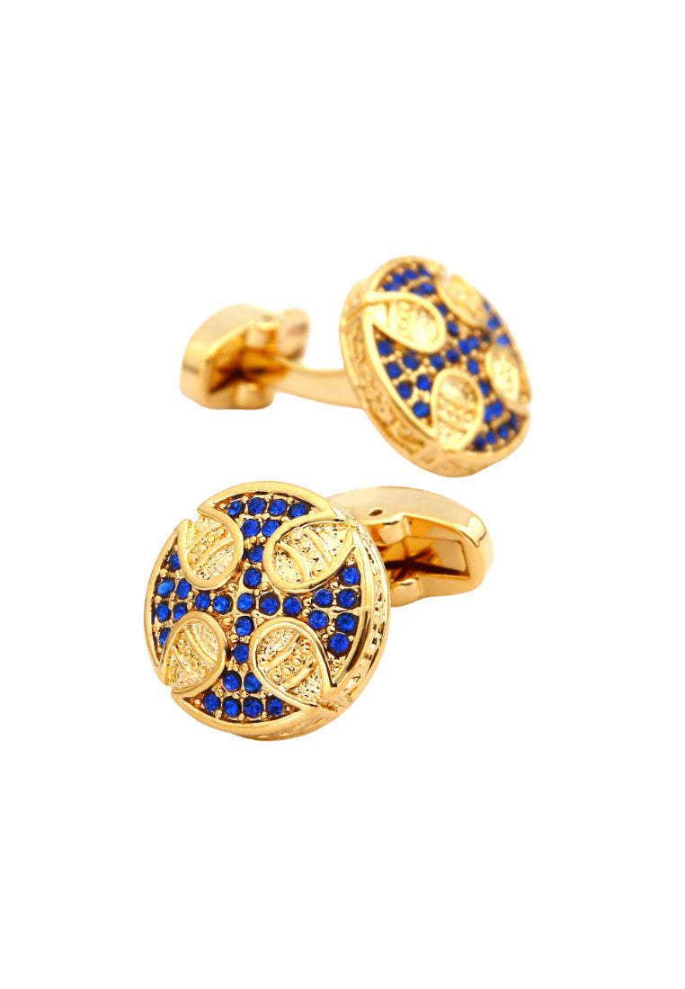 Pair Of Retro Light Luxury Inlaid Blue Zircon Round Gold Copper Men's Cufflinks High Quality Accessories